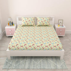 Pure Cotton Kids Bedsheet Double Bed Queen Size With 2 Pillow Covers | 90 X 100 Inches, Multicolor | Fun Cartoon Theme, Soft & Breathable Fabric