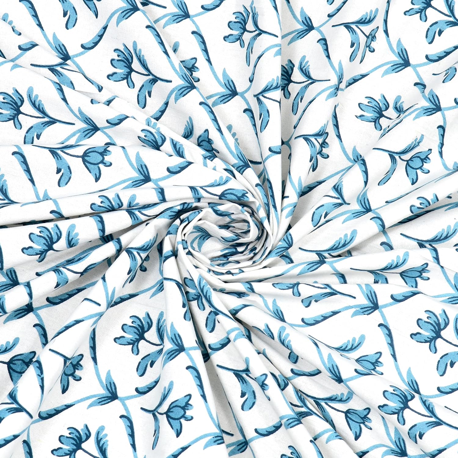 1 Queen Size Bedsheet For Double Bed With 2 Pillow Covers (90 X 108 Inches) White & Sky Blue | Beautiful Printed Designs - Breathable 100% Cotton Bedsheet Comfortable