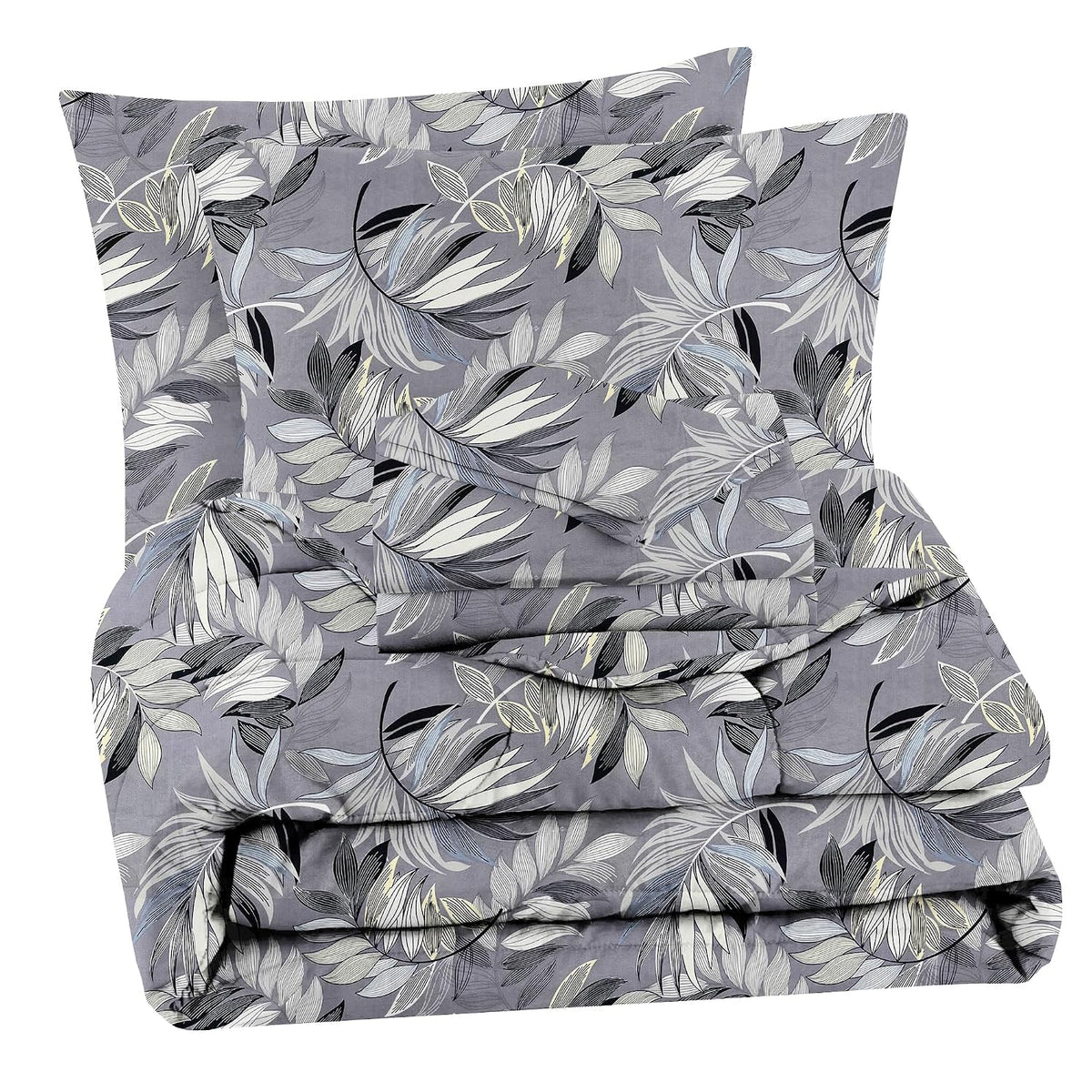 Cotton King Size Double Bedsheet 1 AC Comforter & 2 Pillow Covers | 90 X 100 Inches, Grey & Black - Perfect Gift Set Wedding, Anniversary | 4 Pc Bedding Set
