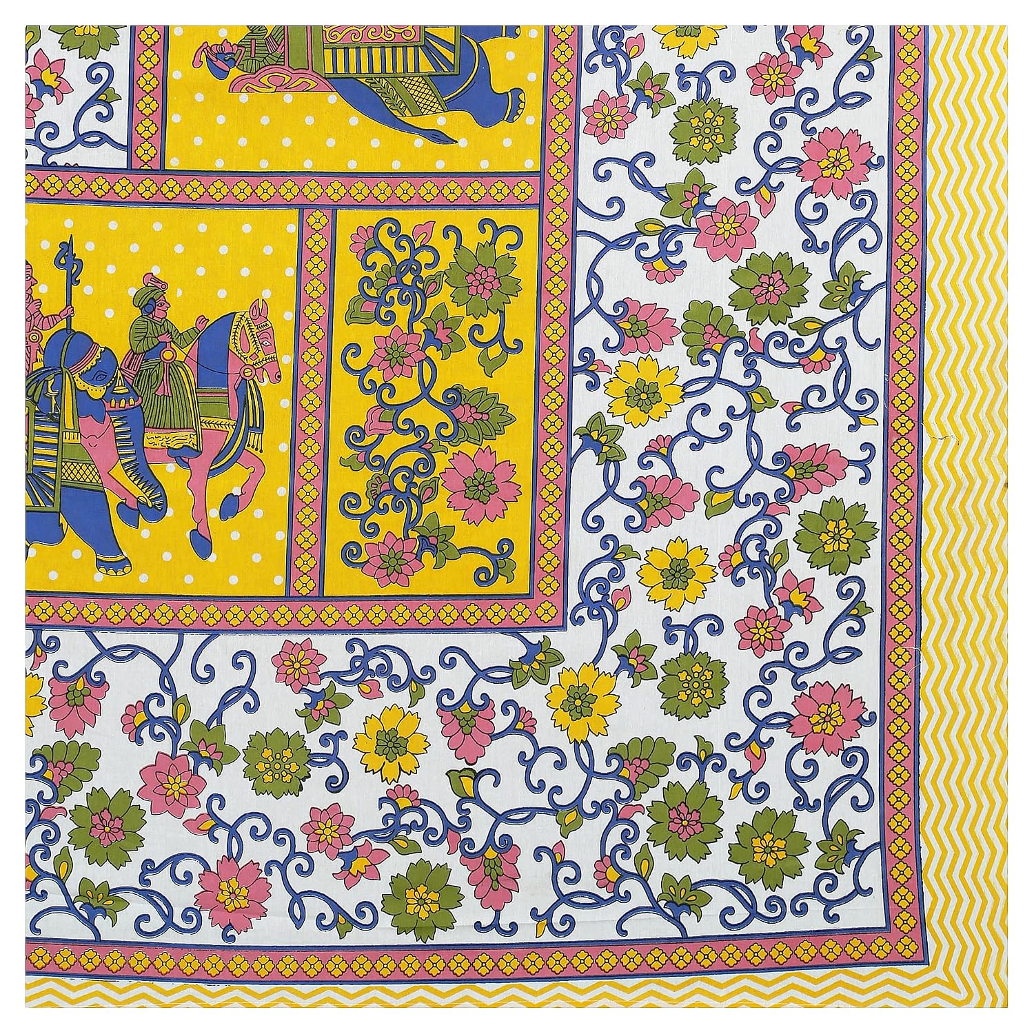 Rajasthani Jaipuri Bedsheets For Double Bed King Size With 2 Pillow Cover - 90 X 100 Inches, Yellow | Skin Friendly Fabric With Vibrant Colors