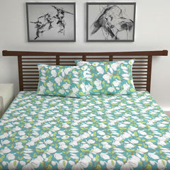 100% Pure Cotton Double Bedsheet For Queen With 2 Pillow Covers - 87 X 100 Inches, Meadow Green | Soft & Durable For Everyday Use & Bedroom - All Season Comfort