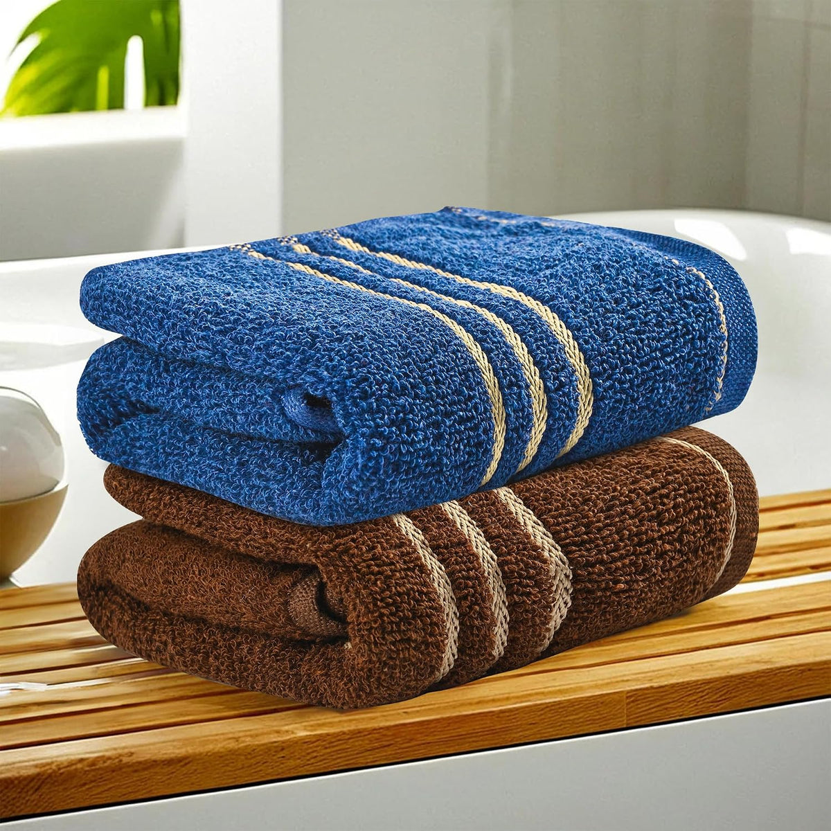 Kuber Industries Soft Cotton Face Towels 400 Gsm | Easily Washable Towels & Workout Gym Napkins For Men - Dark Brown & Blue (Pack Of 2)