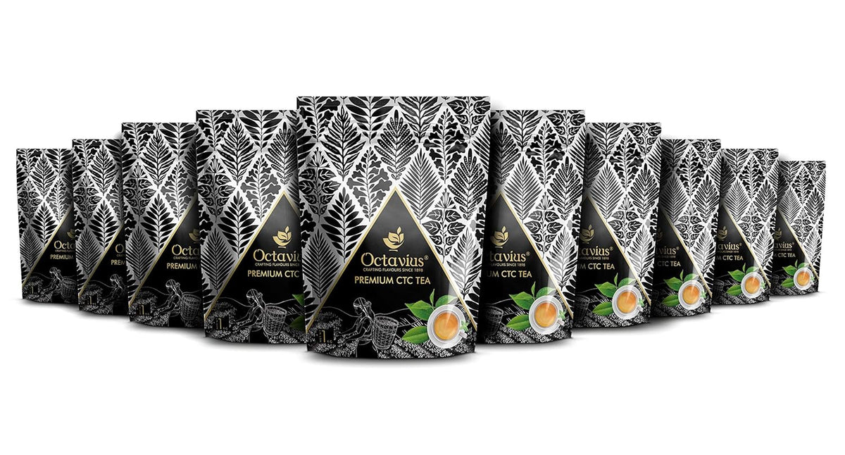 Octavius Premium CTC Assam Tea - Pack Of 10 X 1 Kg, 35.2 Ounce Each | Garden Fresh Extra Strong Assam Tea - Kadak Chai Patti | Medium Caffeine Strong Chai Patti
