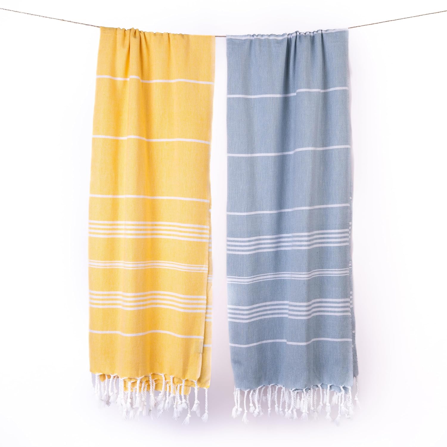 Haber Premium Basic Large Size 100% Cotton Towel 600 Gsm | Soft, Absorbent & Comfortable Quick Dry Bath Towels - Yellow & Sea Glass (2 Pcs)