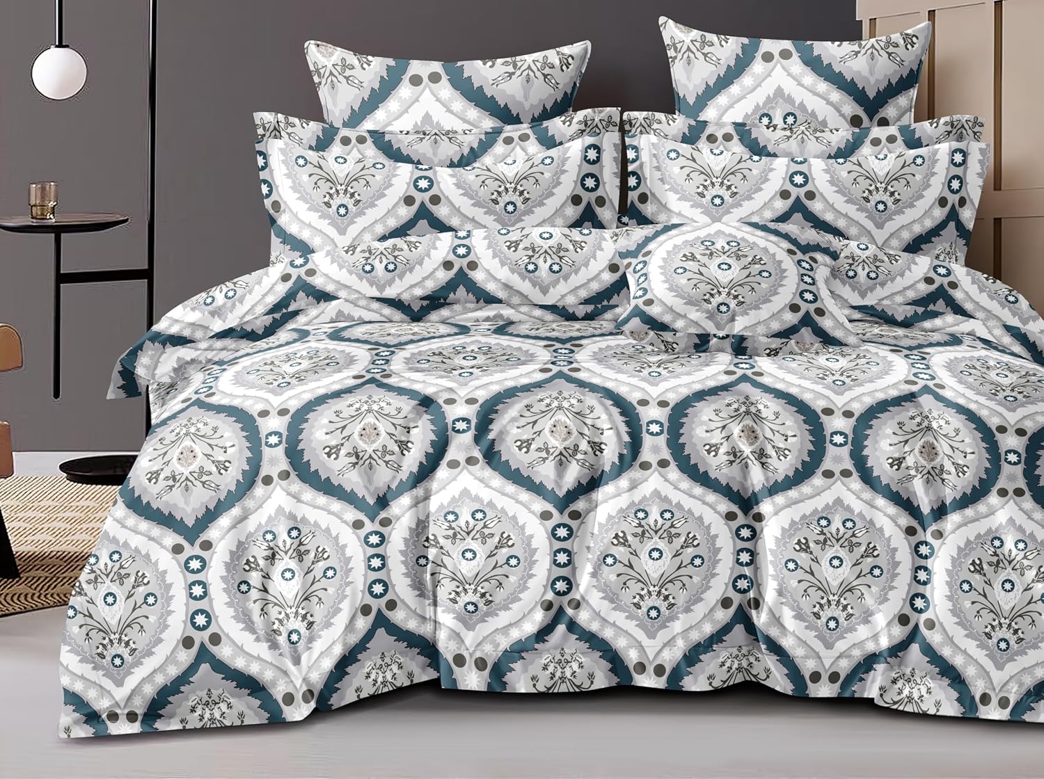 1 King Size Elastic Fitted Bedsheet With 2 Pillow Cover + Comforter - 72 X 78 Inches, Grey | Suitable For All-Season Use | Soft To Touch, Light Weight