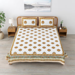 Sanskriti Bedsheet For Double Bed King Size With 2 Pillow Cover - 90 X 108 Inches, Dull Orange & White | Soft, Durable & Stylish | Breathable & Skin-Friendly