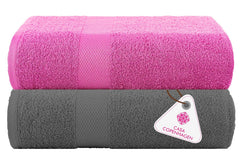 Casa Copenhagen Super Soft Feather Lite Collection 2 Pieces 100% Cotton Large Bath Towel 850 Gsm - Pine Grey & Pink
