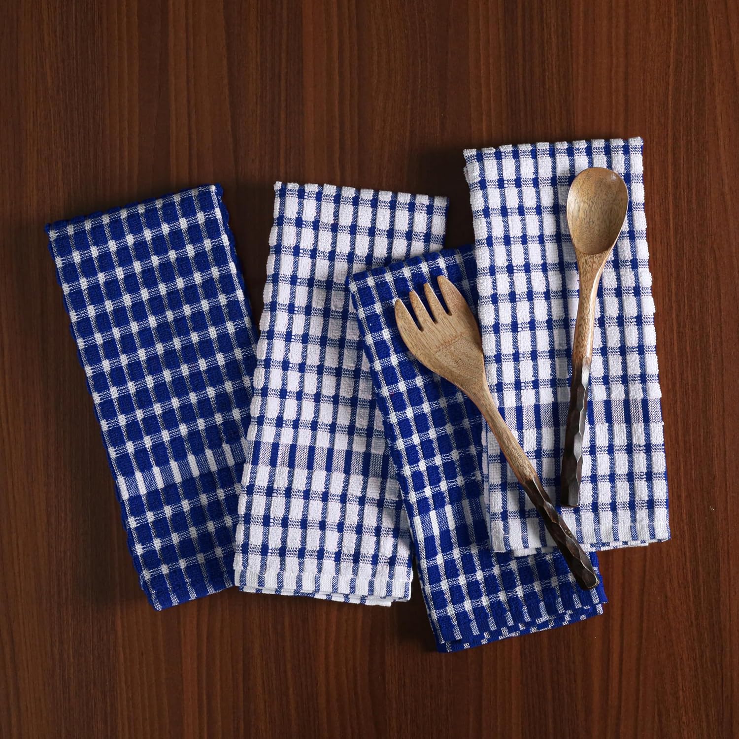 Furnofy Kitchen Cleaning Towel 340 Gsm | Soft & Absorbent Hand Towel For Kitchen Cleaning & Quick Drying Of Plates & Glasses (Blue)- Set Of 4