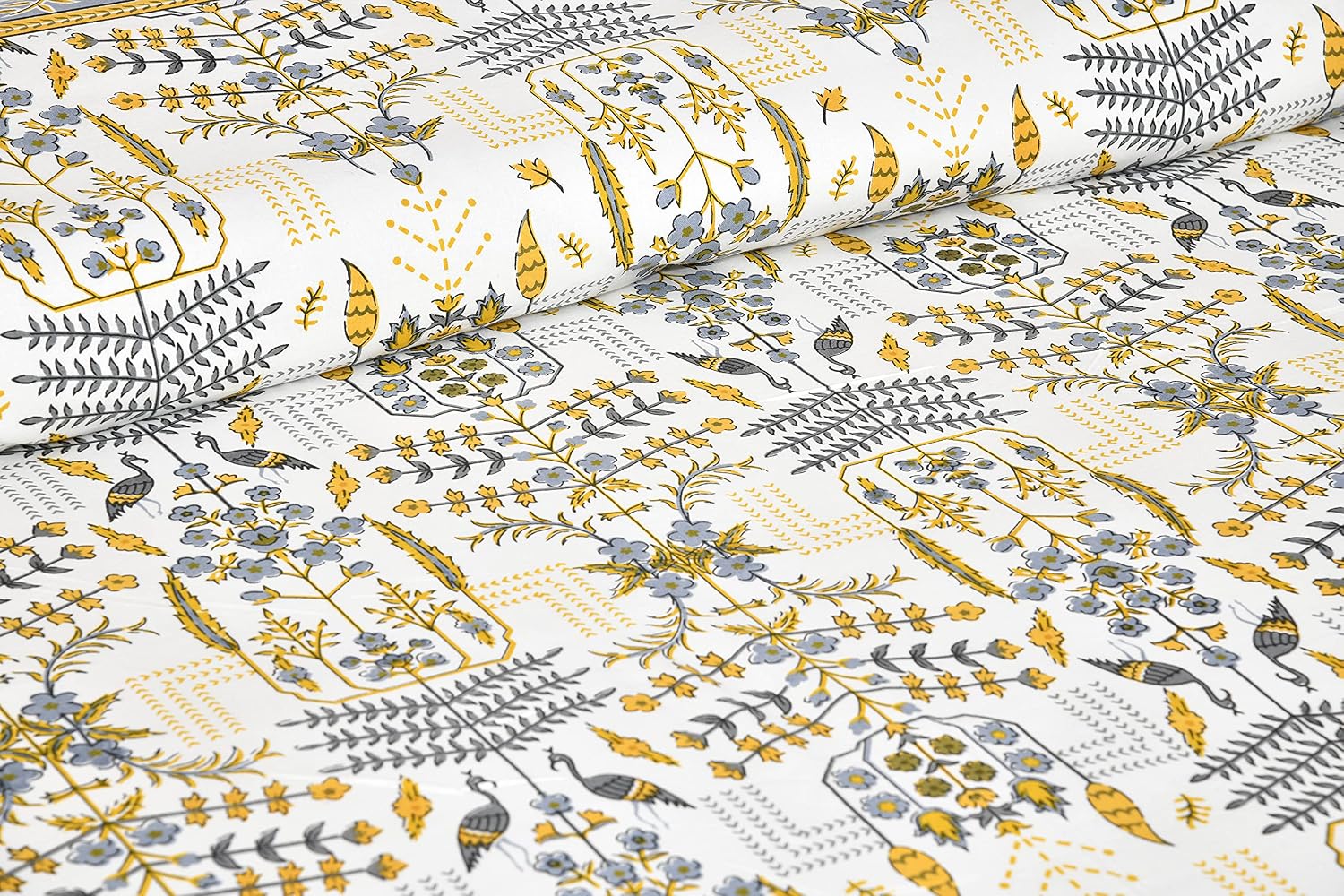 100% Cotton Jaipuri Bedsheet For King Size (90 X 103 Inches, Yellow & Grey) With 2 Pillow Covers | Perfect For Everyday Use, Guest Rooms, Or Gifting On Special Occasions