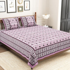 Pure Cotton King Size Bedsheet 2 Matching Pillow Covers | 100x108 Inches, Purple & Brown | Traditional Jaipuri Printed Bedsheet | Ideal Wedding Gift, Housewarming, Special Occasion Surprise