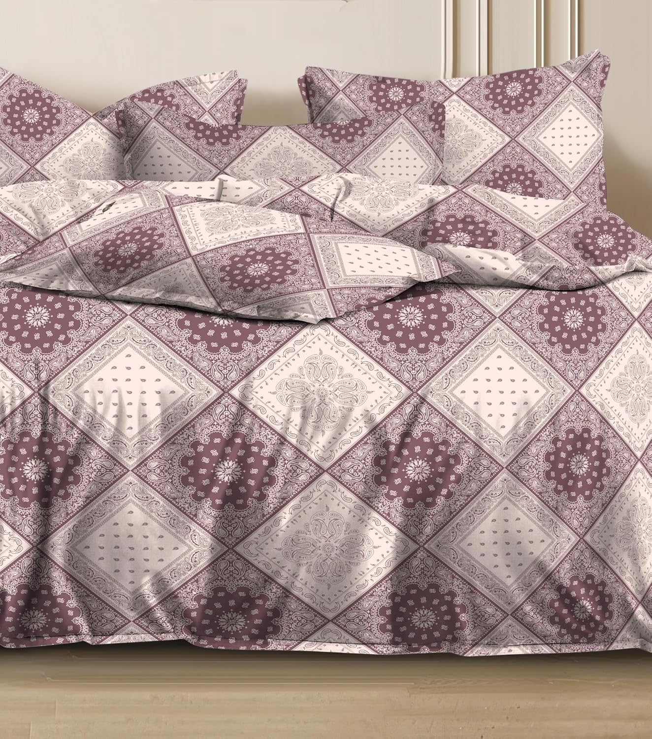 King Size Bedsheet For Double Bed With 2 Pillow Cover - 72 X 78 Inches, Mauve | Material Is Soft & Comfortable | All Around Elastic Fitted Bedsheet