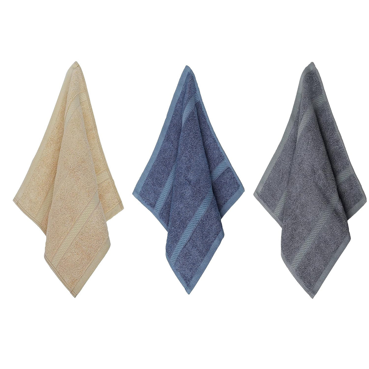 Velve 100% Bamboo Face Towel 600 Gsm | Ultra Soft, Absorbent & Quick Dry Towel For Facewash, Gym, Travel Towel - Royal Blue, Beige & Grey