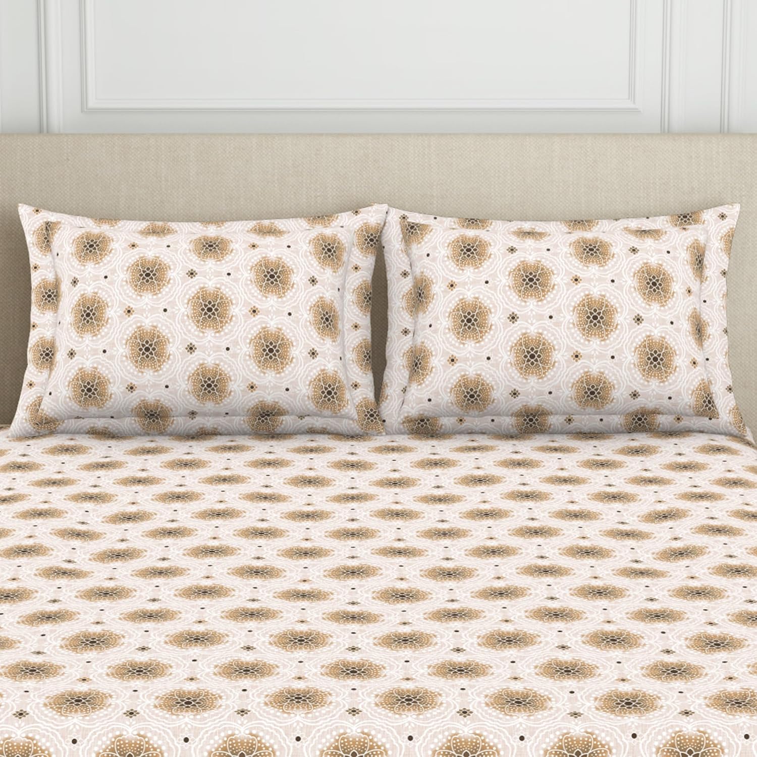 King Size Double Bedsheet 2 Matching Pillow Cover - 108 X 108 Inches, Light Brown | Durable & Long Lasting Wrinkle Resistant Fabric - All Season Comfort