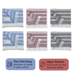 Indihaus Premium Cotton Hand Towel 310 Gsm | Soft, Absorbent, Multi-Purpose Towel Set | Blue, Crimson & Grey (Set Of 6)