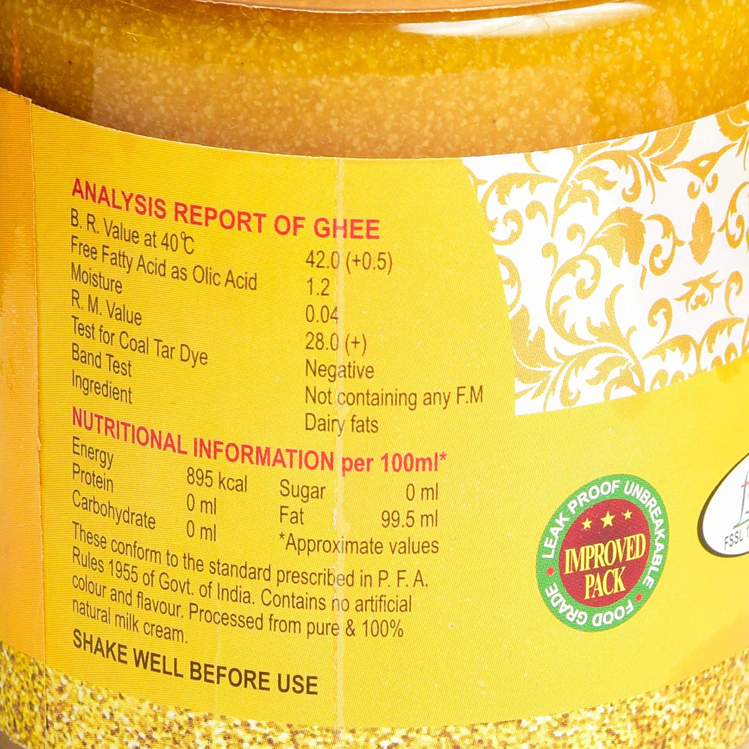 Pure Organic Cow Ghee By Gold Touch | Good Source Of Energy & Healthy Nutrients Desi Cow Ghee | (500ml) 16.9 Ounce | Jar Pack