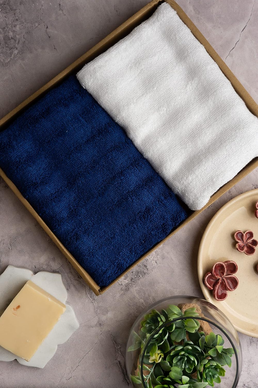 Mush Bamboo 100% Bamboo Hand Towels 400 Gsm | Ultra Soft, Absorbent & Quick Dry Towel (Navy Blue & White) - Set Of 2