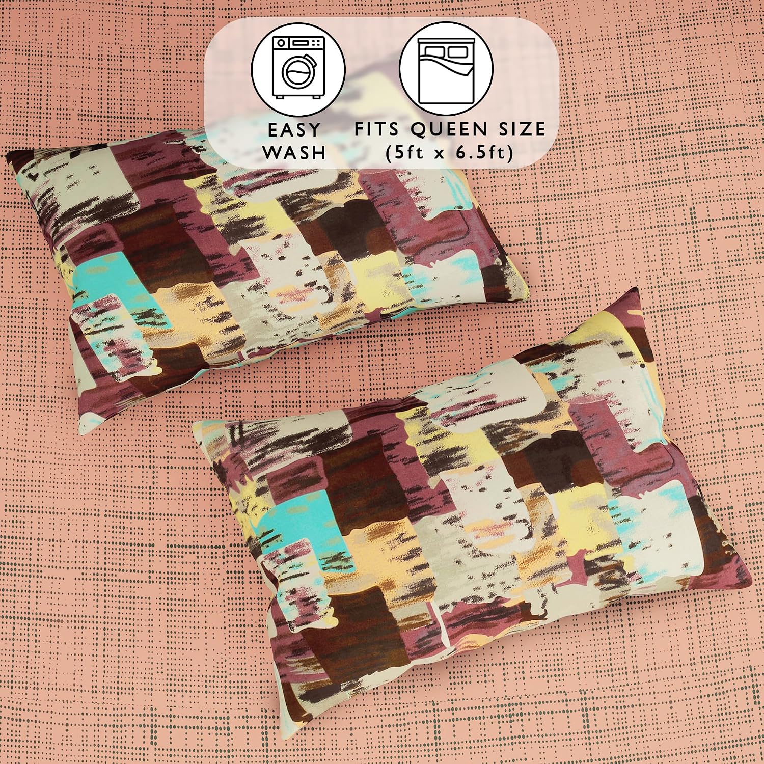 Bedsheets For Double Bed With 2 Pillow Covers - 88 X 100 Inches, Peach | Ideal For Home Decor, Guest Home, Hotel