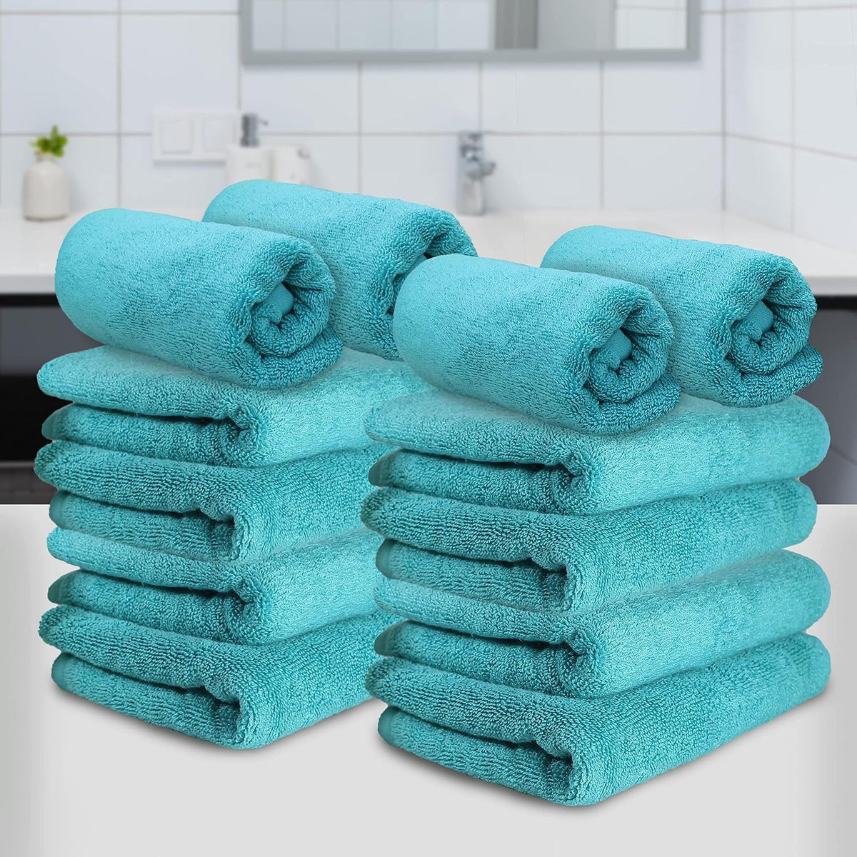 Heelium Bamboo Hand Towel 2400 Gsm | Ultra Absorbent & Anti-Bacterial | 3x Softer Than Cotton Towels (Teal) - Pack Of 12