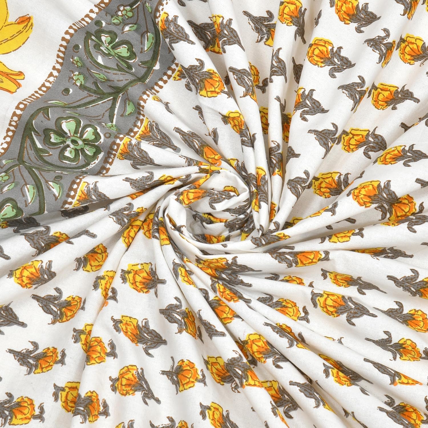1 Queen Size Bedsheet For Double Bed With 2 Pillow Covers (90 X 108 Inches) White & Yellow | Beautiful Printed Designs - Breathable 100% Cotton Bedsheet Comfortable