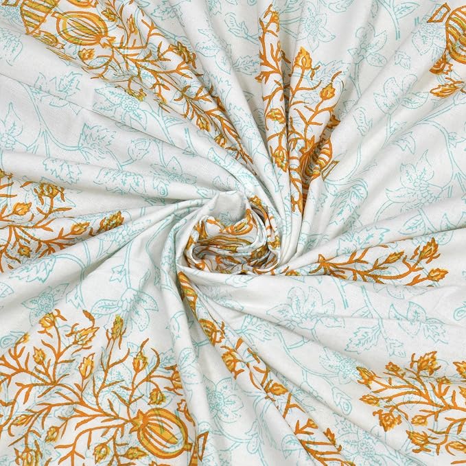 Traditional Hand Block Printed Cotton King Size Bedsheet With 2 Pillow Covers, 90 X 108 Inches, White | 200 Thread Count-Vibrant Bedding For Stylish Bedrooms