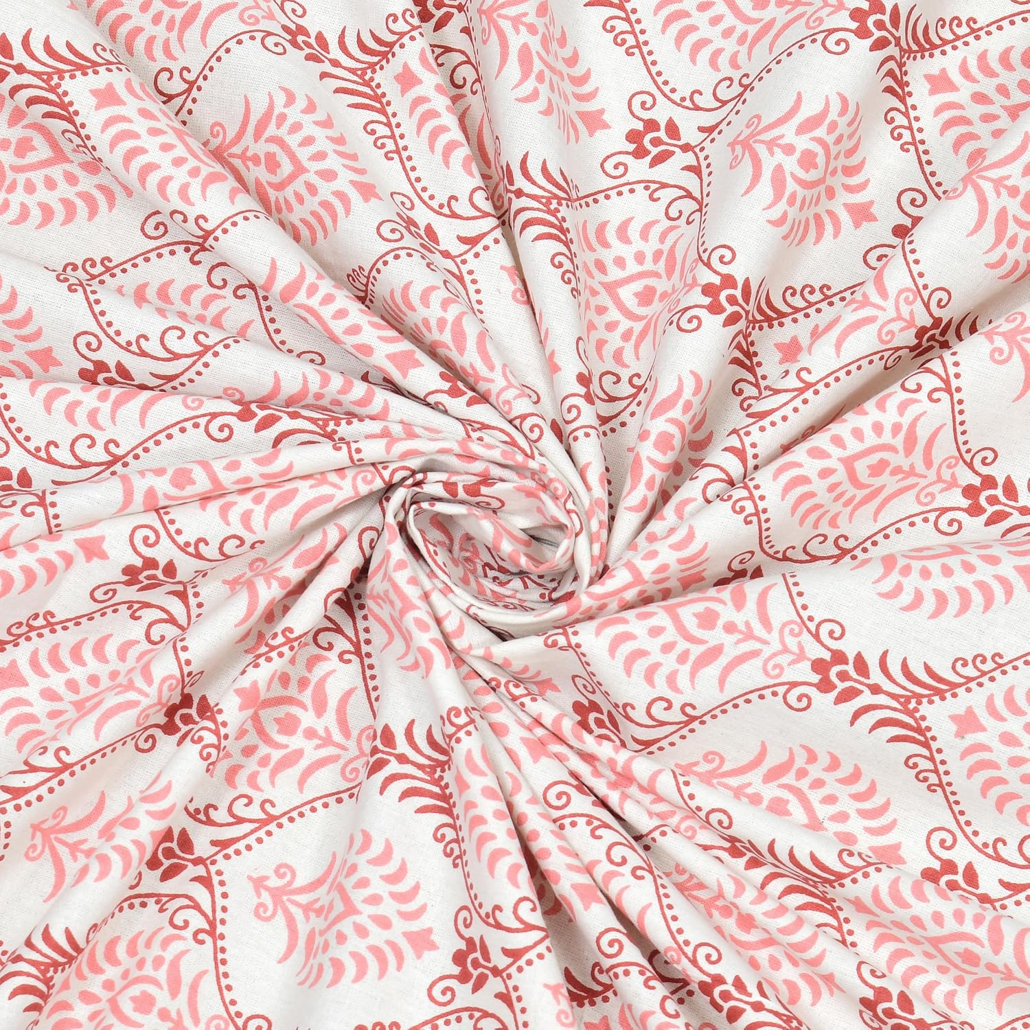 1 Queen Size Bedsheet For Double Bed With 2 Pillow Covers (90 X 108 Inches) White & Pink | Beautiful Printed Designs - Breathable 100% Cotton Bedsheet Comfortable