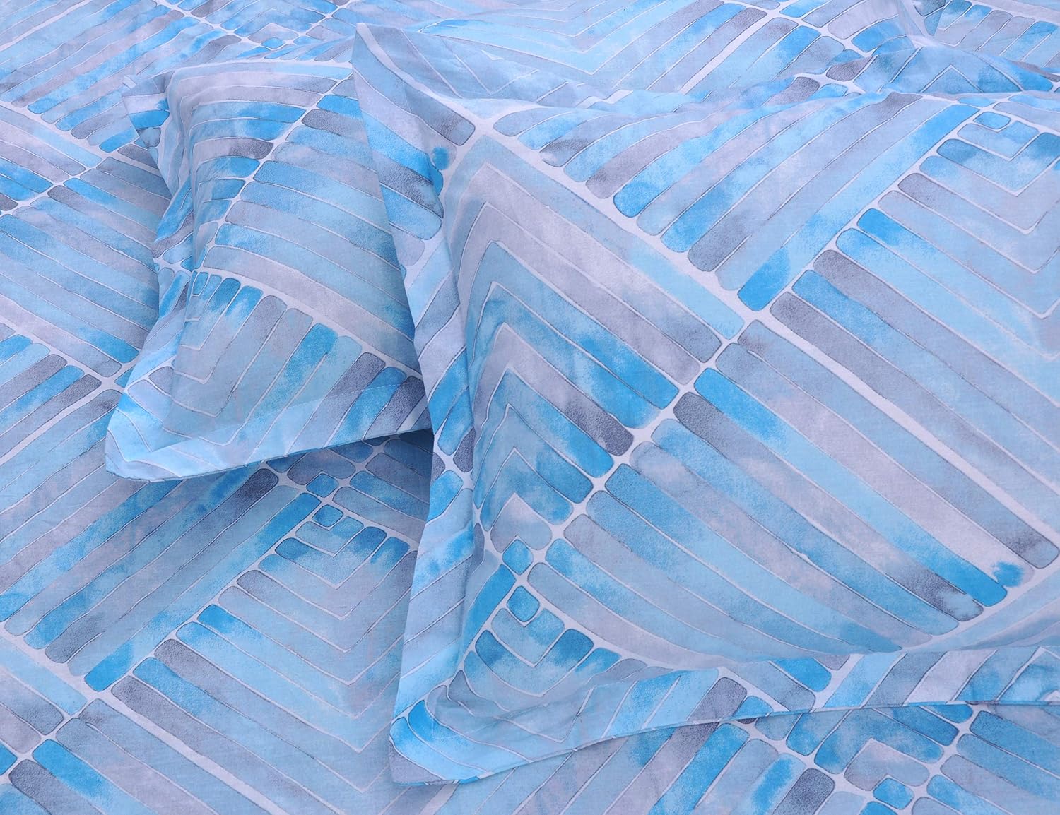 Flat 1 King Size Bedsheet With 2 Pillow Covers - 110 X 108 Inches, Grey & Blue | Soft & Comfortable Feel To Your Skin | Machine Wash In Cold Water