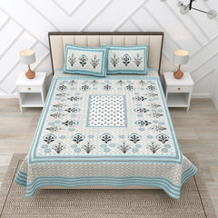 Suitable For King Size Bedsheet With 2 Pillow Cover - 90 X 108 Inches, Grey & Sky Blue | Soft, Breathable & Skin-Friendly Feel For Year-Round Comfort