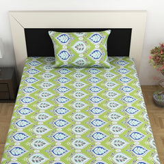 100% Cotton Single Bedsheet With 1 Matching Pillow Covers - 57 X 87 Inches, Palm Green | All Weather Comfort & Bedroom - Softness & Natural Breathability