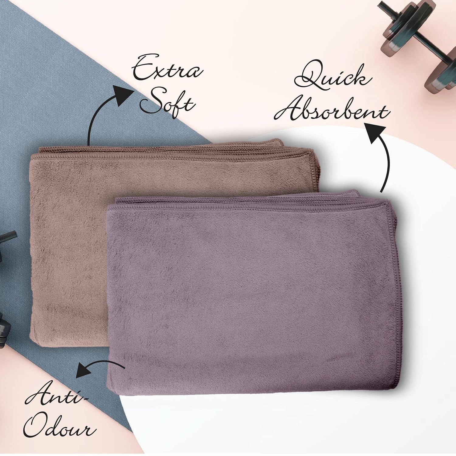 Housse Microfiber Hand Towel 400 Gsm | Premium Quality Towels Ultra Absorbent & Anti-Bacterial For Gym (Dapple Grey & Luxurious Mocha) - Pack Of 2