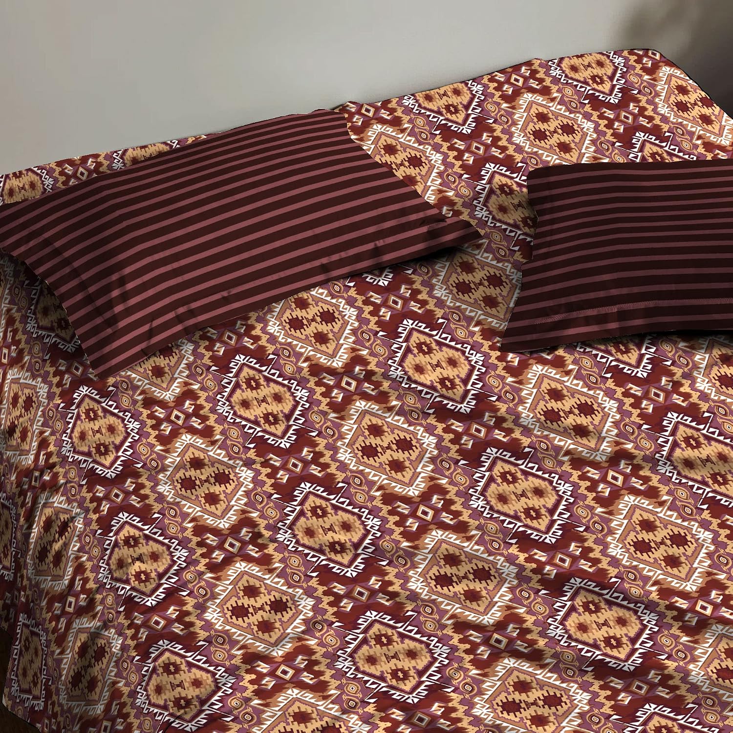 100% Cotton Bedsheet Double Bed For Queen Size With 2 Pillow Covers - 90 X 100 Inches, Brown | Ideal For Daily Use - Perfect For Queen Bed Durable & Wrinkle Free