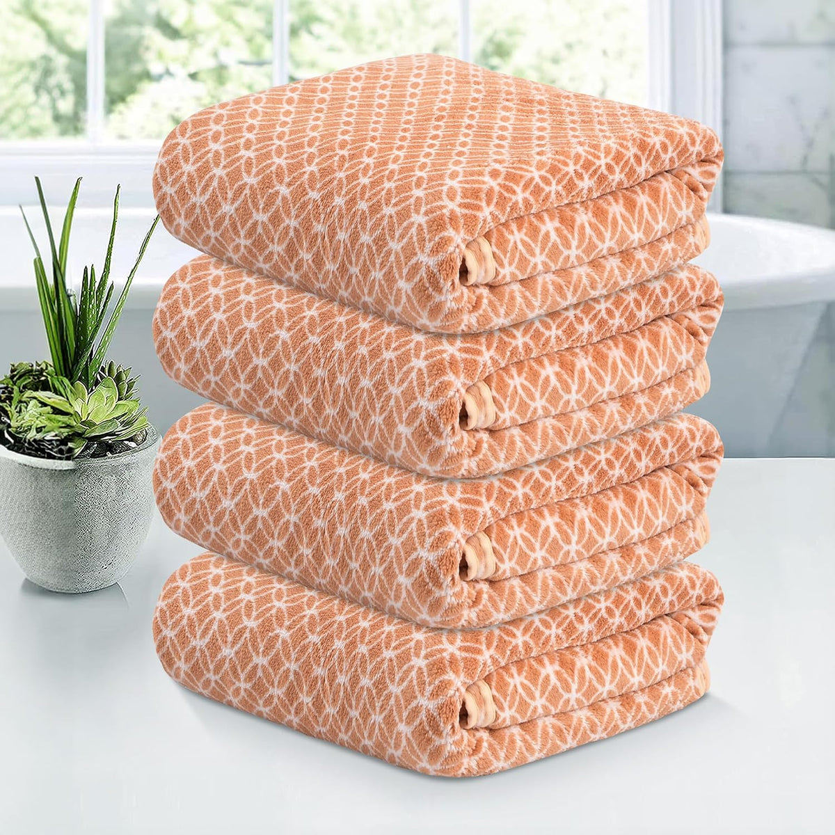 Kuber Industries Microfiber Bath Towel 1400 Gsm | Large Size Soft Quick Dry & Absorbent Shower Bath Towel (Circle- Golden)- Pack Of 4