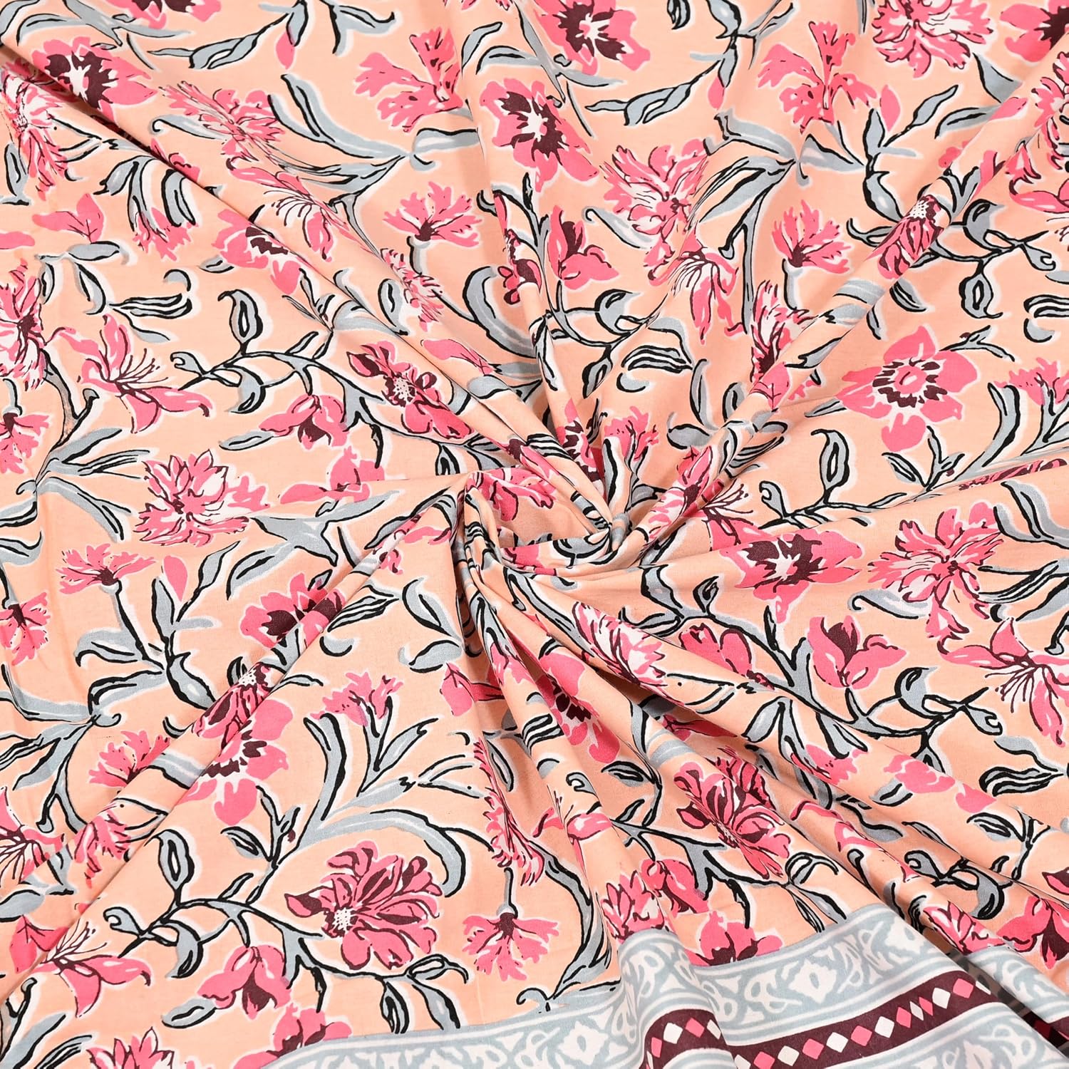 Traditional Rajasthani Design Bedsheet With 2 Pillow Covers - 90 X 108 Inches, Peach & Pink | Color Fade Resistant & Shrinkage Resistant For All-Season Use