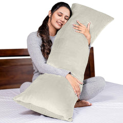 Microfiber Body Side Pillow For Sleeping For Pregnancy, Cream - 53 X16 Inch | Long Cuddle Pillow For Hugging, Relaxing, Washable, Premium Velvet Outer Cover With Zip, Adjustable Pillow