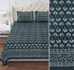 Printed Cotton Double Bedsheet For King Size With 2 Pillow Covers (95 X 108 Inches) Dark Teal | 280 Thread Count - Pure Cotton Natural Fabric & Skin-Safe | Extra Soft & Wrinkle Free