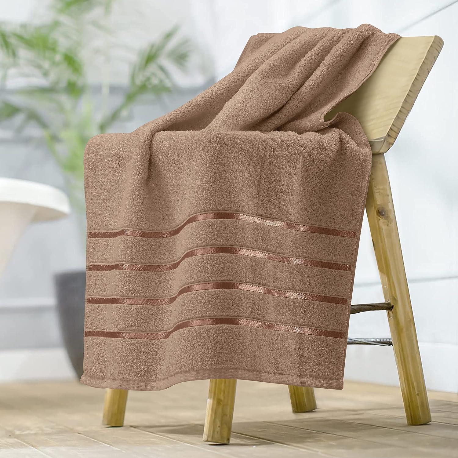 Spread Spain Roman Face, Hand & Bath Large Towel 600gsm | Super Soft & Comfortable, Extra Absorbent Cotton Towels For Face, Body & Gym- Brown (Set Of 3)