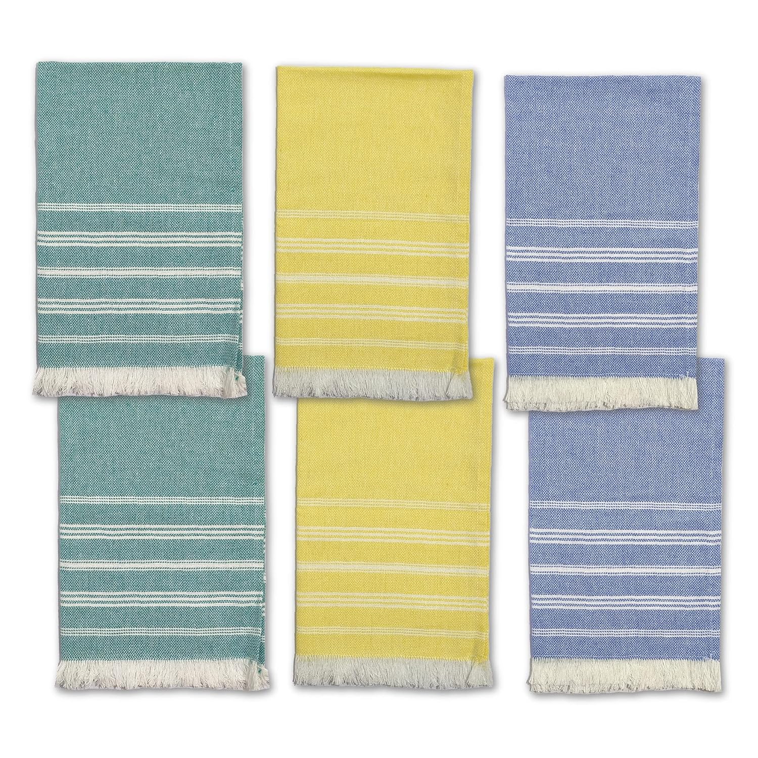 Indihaus Premium Cotton Hand Towel 310 Gsm | Soft, Absorbent, Multi-Purpose Towel Set | Blue, Yellow & Teal (Set Of 6)