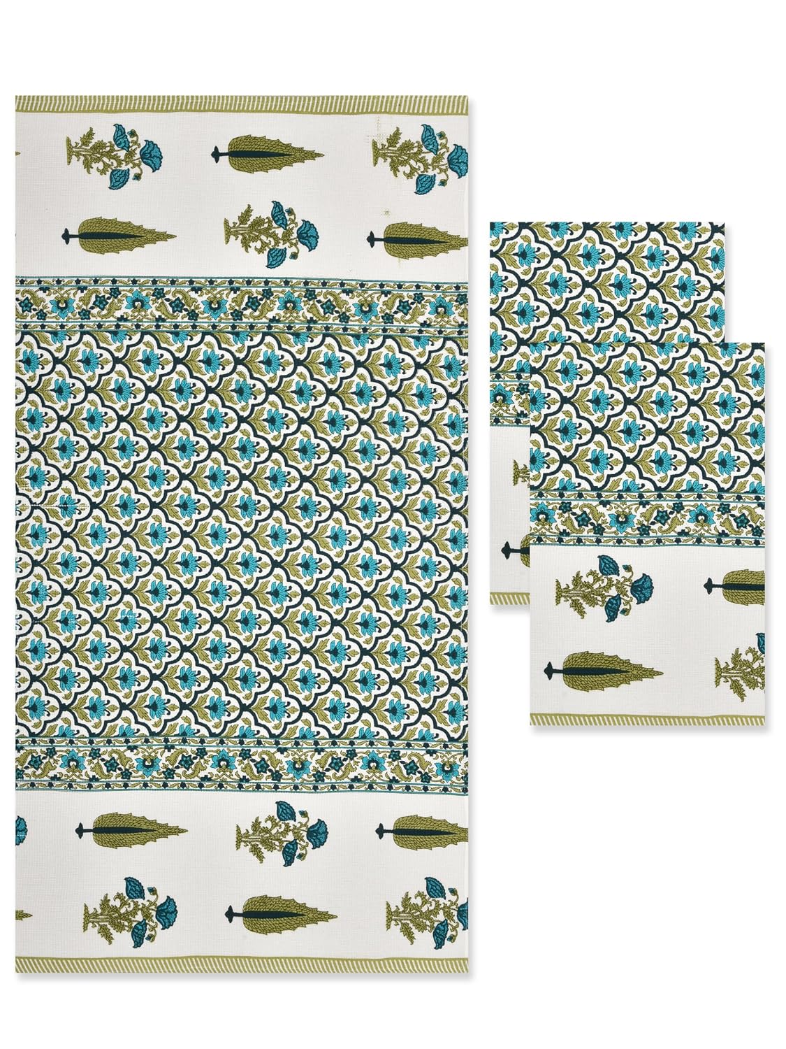 Mafatlal Madhuban Premium Waffle Cotton 1 Bath & 4 Hand Towel 900 Gsm | Hand Block Printed Floral Design Towel (Heavenly) - 5 Pcs