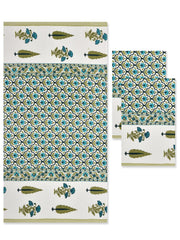 Mafatlal Madhuban Premium Waffle Cotton 1 Bath & 4 Hand Towel 900 Gsm | Hand Block Printed Floral Design Towel (Heavenly) - 5 Pcs