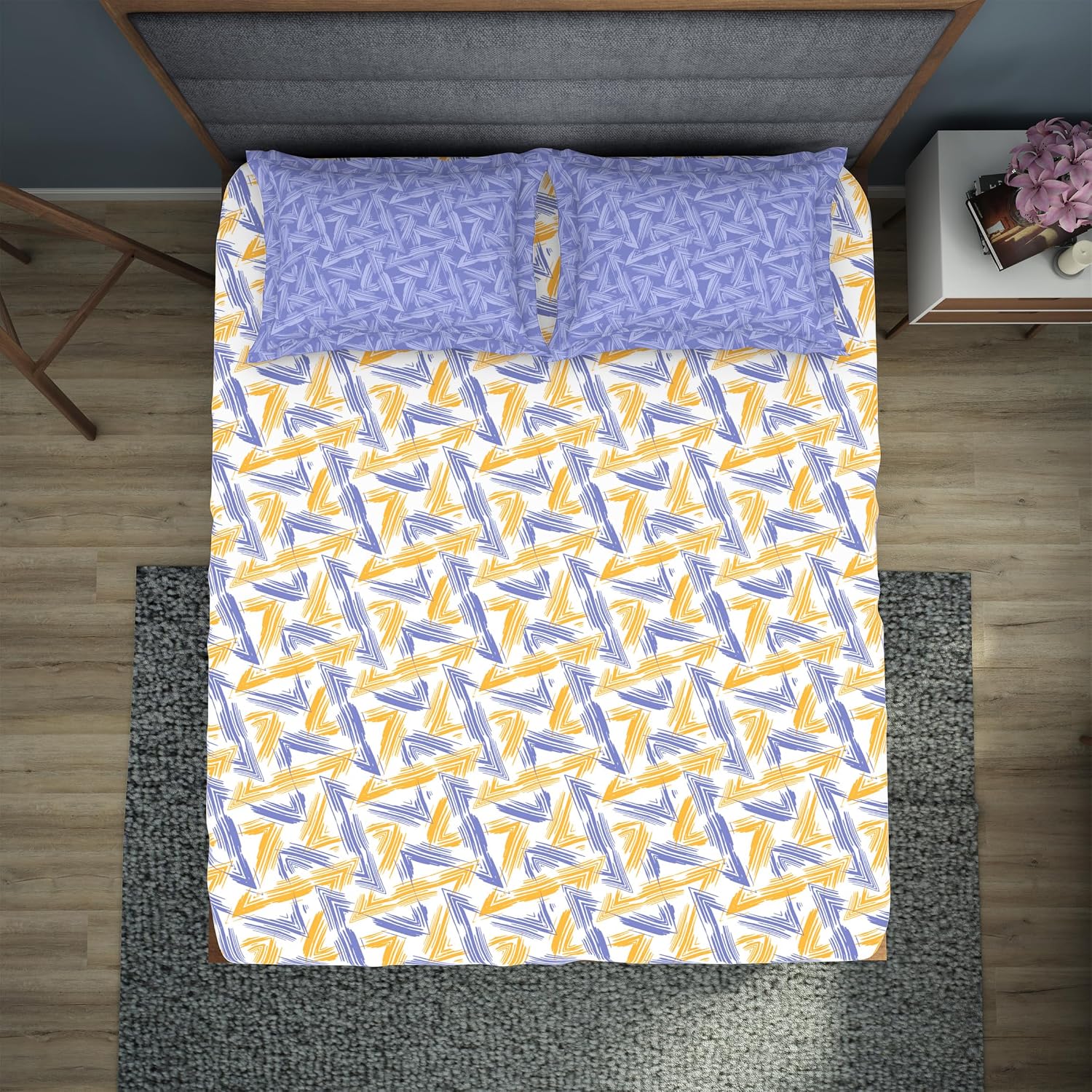 Bedsheet For Double Bed With 2 Pillow Cover - 90 X 100 Inches, Lavender & Yellow | Super Soft Queen Size Bedsheet For Diwali Gifting