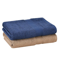 Fresh From Loom Luxury Edition Egyptian 100% Pure Cotton Bath Towel 1200 Gsm | High Water Heavy Soft Dual Stitched Bath Towel (Iris Blue & British Tan) - 2 Pcs