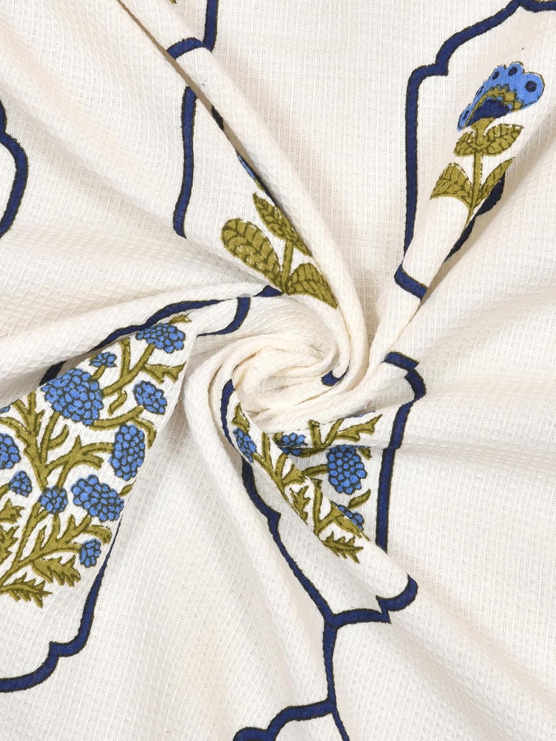 Mafatlal Madhuban Premium Cotton 1 Bath & 2 Hand Towel 700 Gsm | Hand Printed, Indian Floral Craft Towel (White Cream) - 3 Pcs