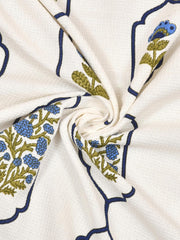 Mafatlal Madhuban Premium Waffle Cotton 1 Bath & 4 Hand Towel 900 Gsm | Hand Block Printed Floral Design Towel (Horizon Blue) - 5 Pcs