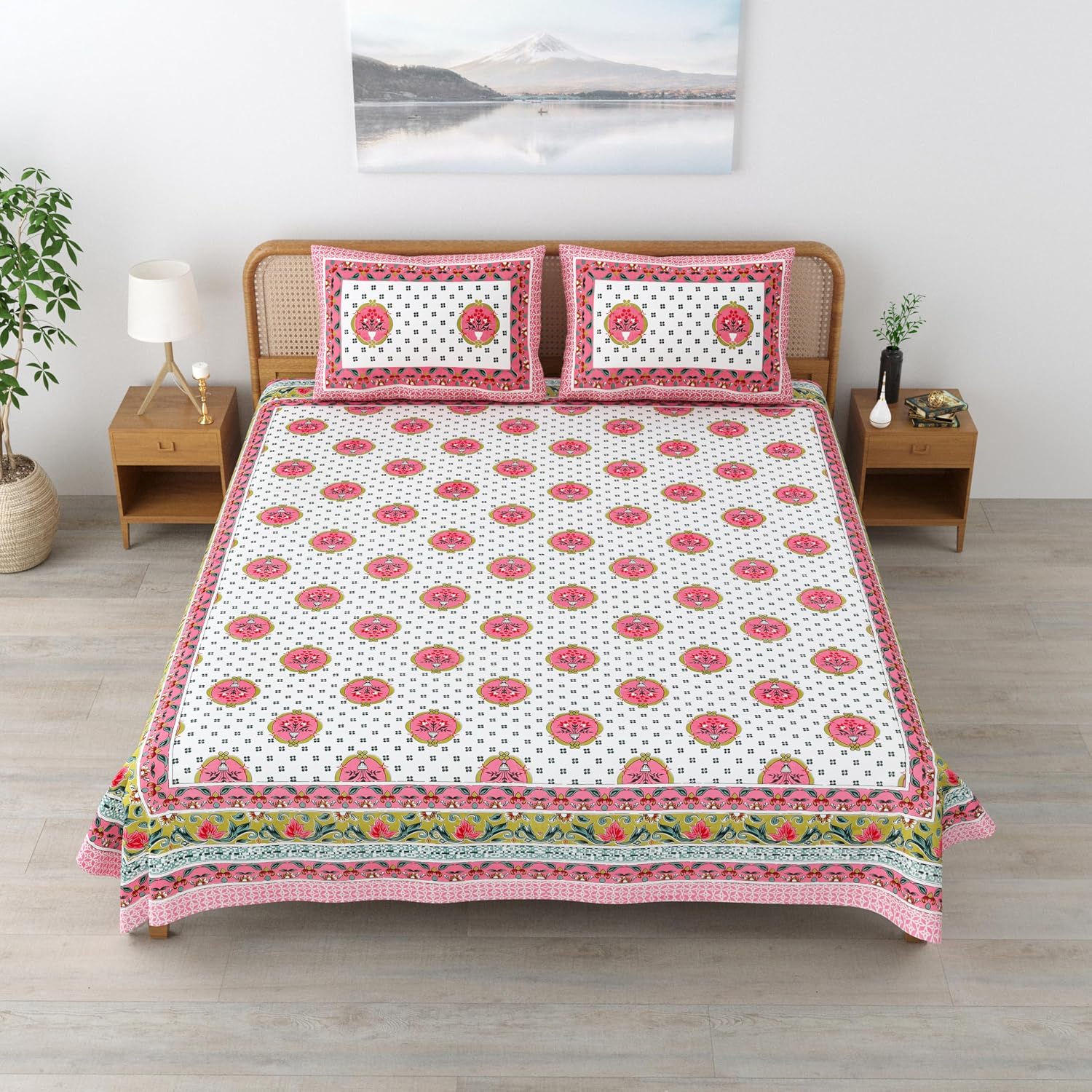 Sanskriti Bedsheet For Double Bed King Size With 2 Pillow Cover - 90 X 108 Inches, Mute Pink & White | Soft, Durable & Stylish | Breathable & Skin-Friendly