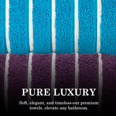 Casa Copenhagen Designed In Denmark Estatic Super Soft 2 Pieces 100% Cotton Large Bath Towel - Teal Blue & Dark Purple