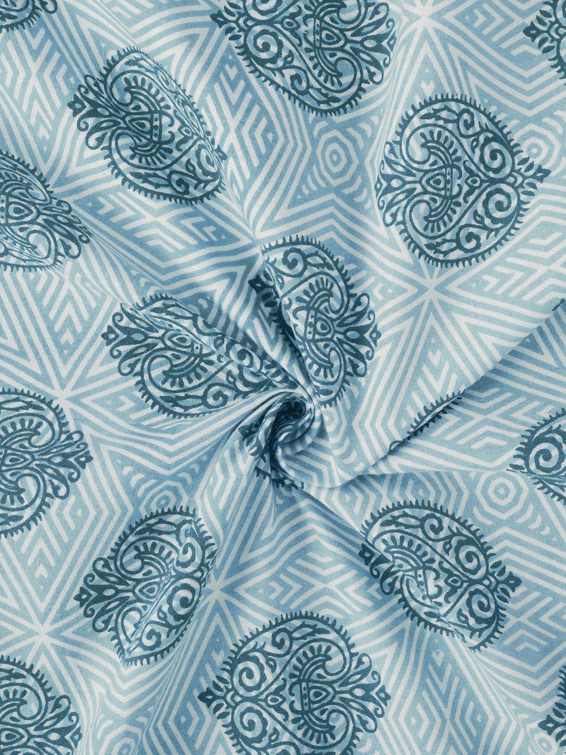 Handloom Printed Double Bedsheet For Queen Size With 2 Matching Pillow Cover | Size 90 X 100 Inches, Blue - Cotton Bedsheets For Double Bed | Soft & Smooth