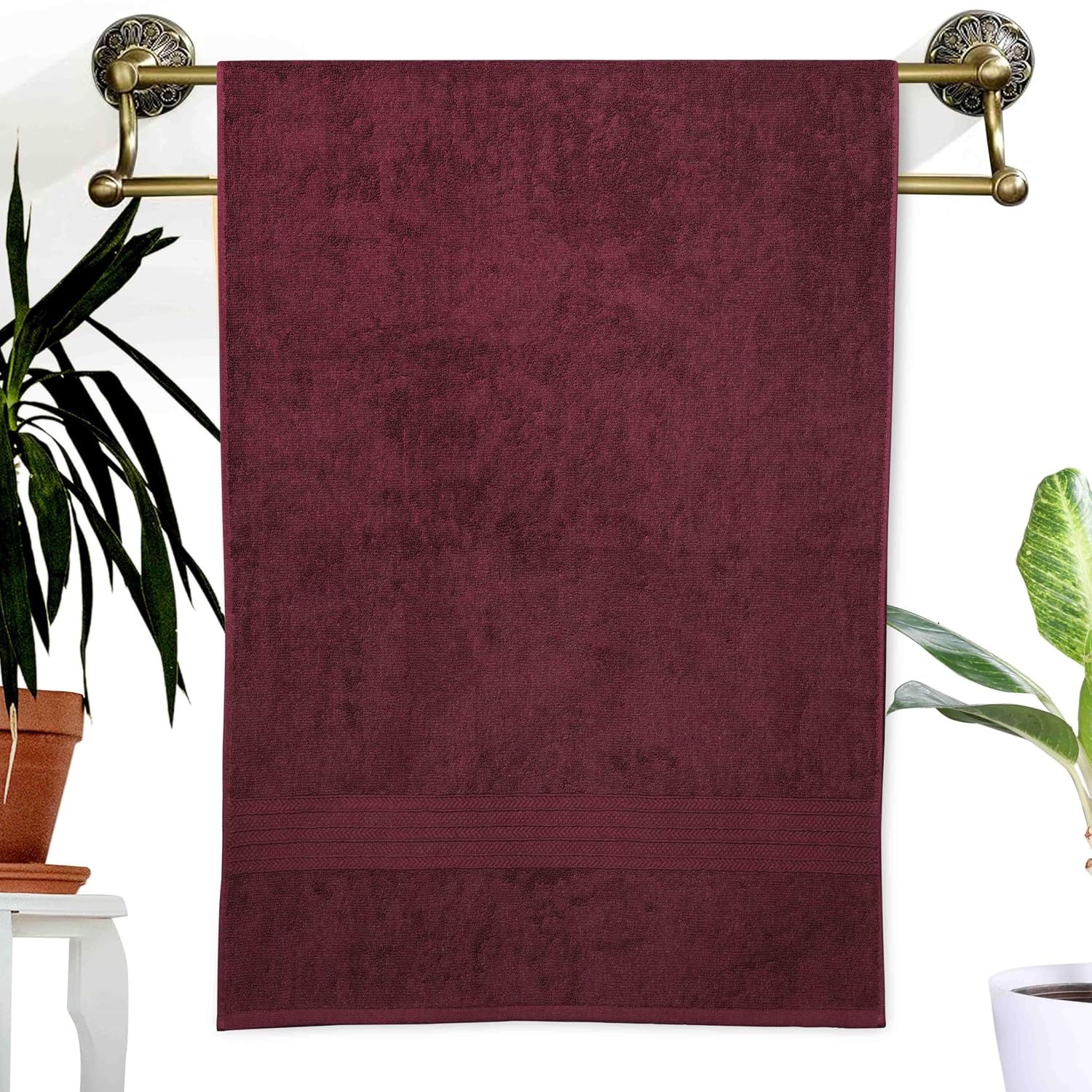 Dreamscape 100% Cotton Bath Towel 1100 Gsm - Set Of 2 (Burgundy & Rose)