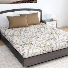 100% Cotton Double Bedsheet For King Size With 2 Pillow Covers | 108 X 108 Inches, White & Beige - Perfect For Home, Guest House, Hotel | Soft, Breathable & Comfortable