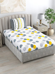 Cotton Elastic Fitted Bedsheet Single Bed With 1 Pillow Cover - 36 X 78 Inches, White & Grey | Perfect For Everyday Use | Ultra-Soft & Breathable