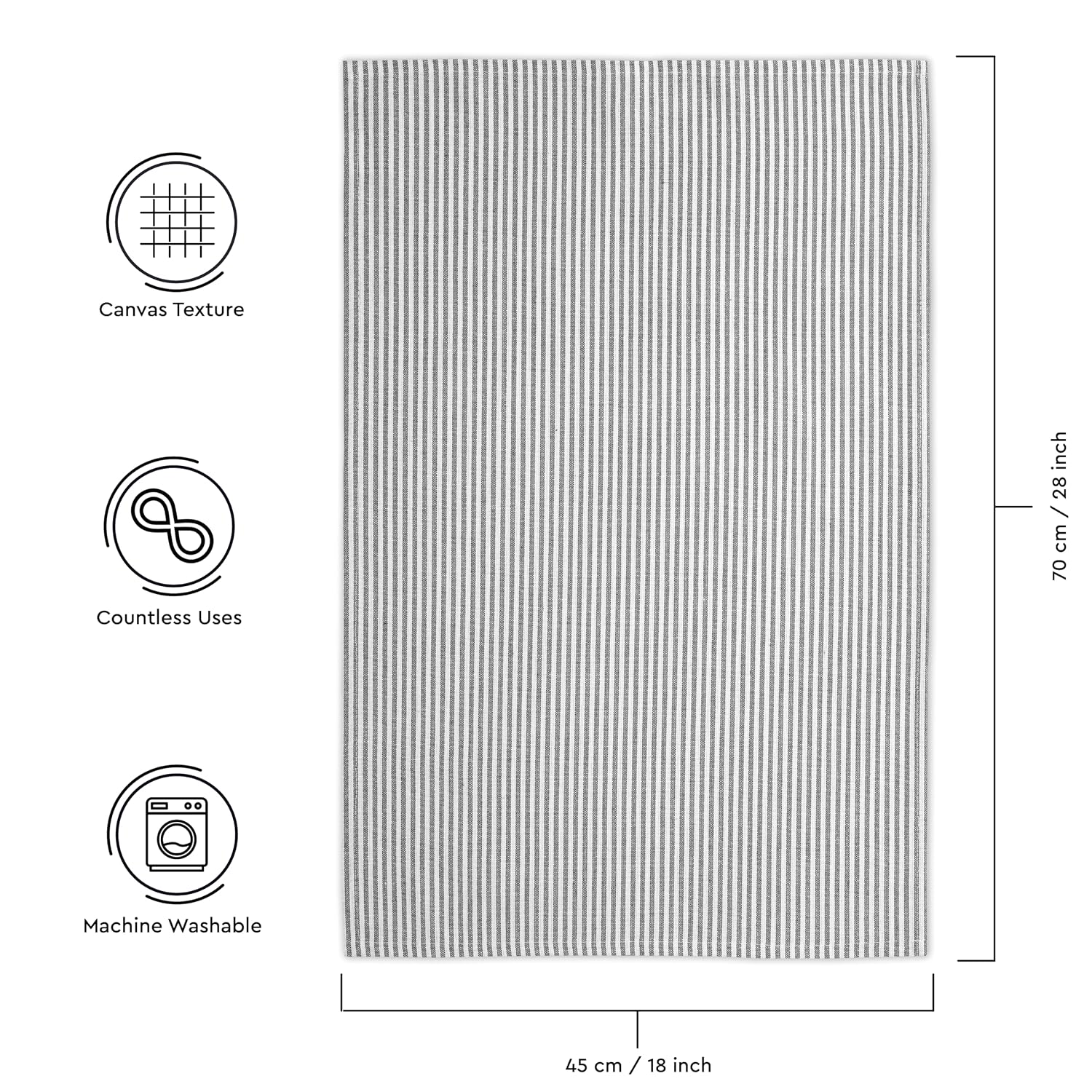 Encasa Xo Kitchen Cooking Cloth 340 Gsm | Cotton Hand Towel For Drying Dishes Highly Absorbent Cleaning & Quick Drying Of Plates | Ticking Black (Set Of 4)