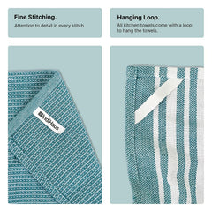 Indihaus Cotton Multi-Purpose Kitchen Hand Towels 370 Gsm | Waffle & Stripes Lunch, Dish Towel (Ocean Teal)- Pack Of 6